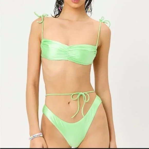 NWT Frankie’s Bikinis X Naomi Osaka Foxy Satin Honeydew Cheeky Bikini Bottoms - Picture 3 of 7